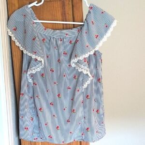 Monteau Striped Cherry-Print Top